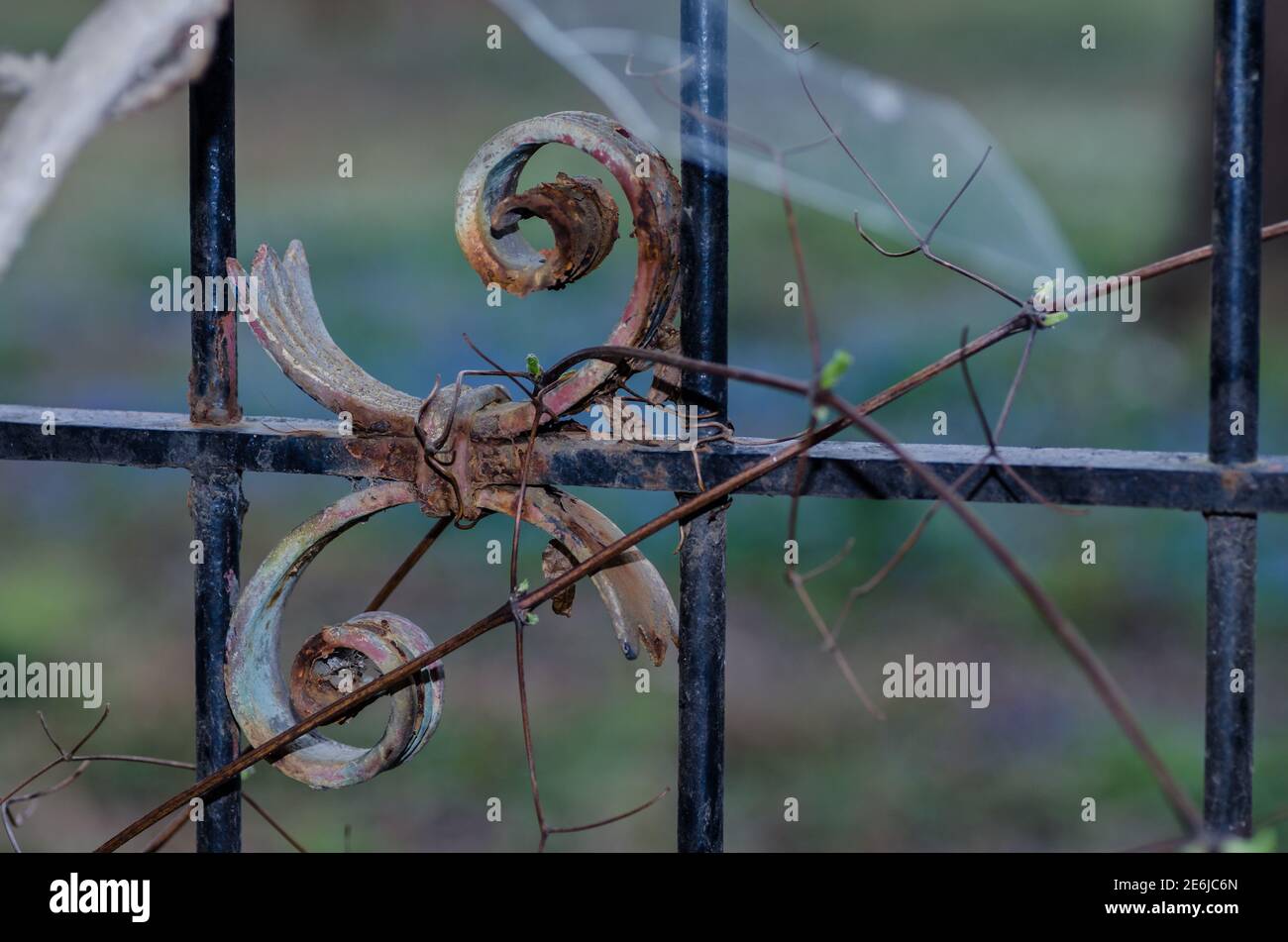 forging art at window in old house Stock Photo - Alamy