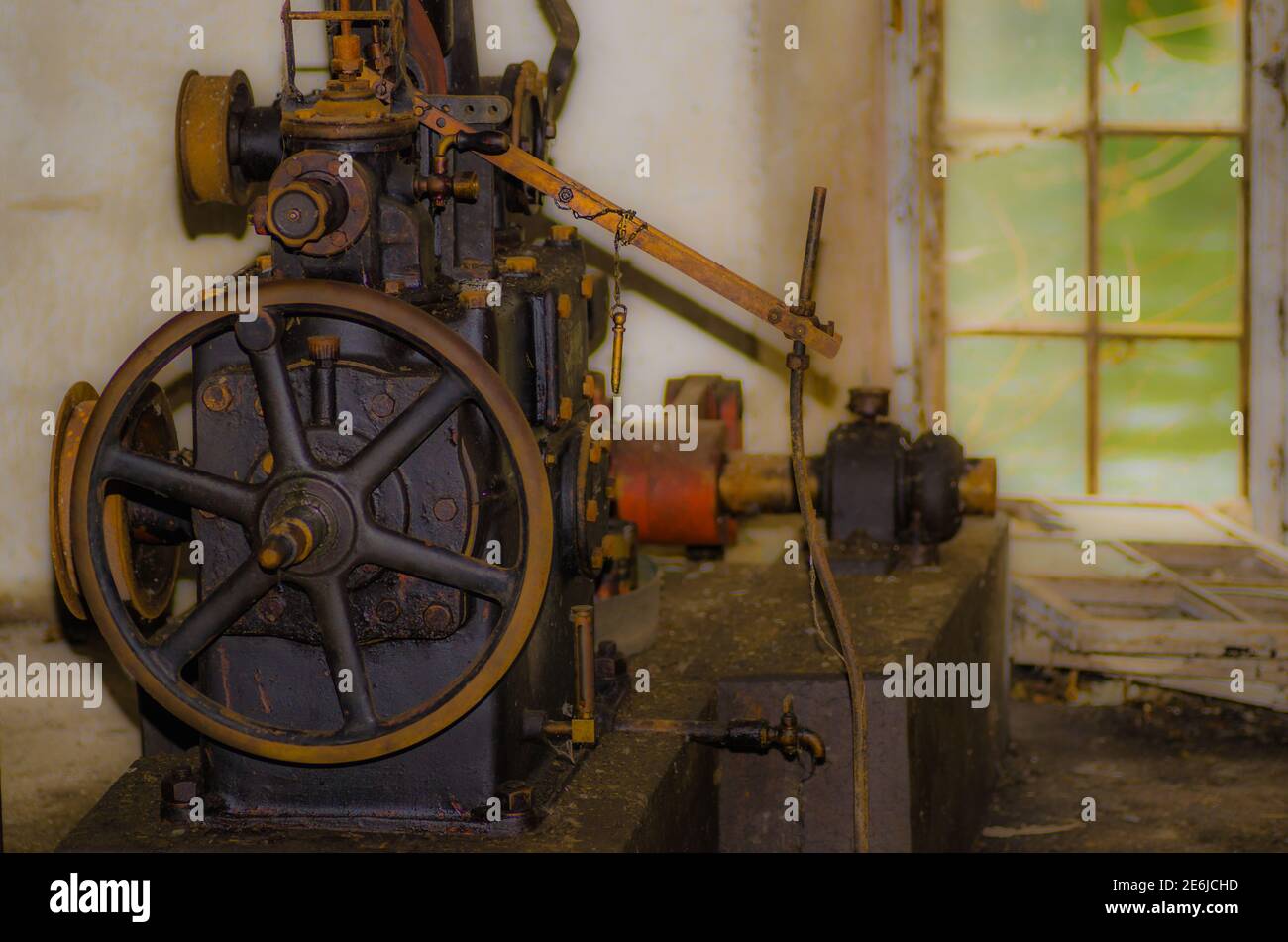 antique water pump in a factory Stock Photo