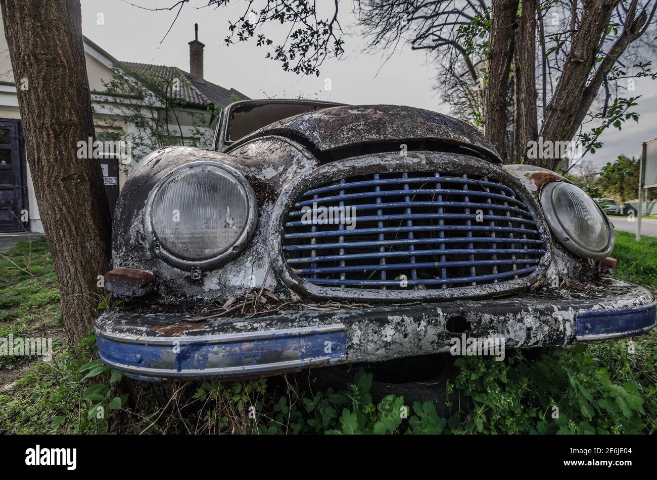 old colorful oldtimer front view Stock Photo - Alamy