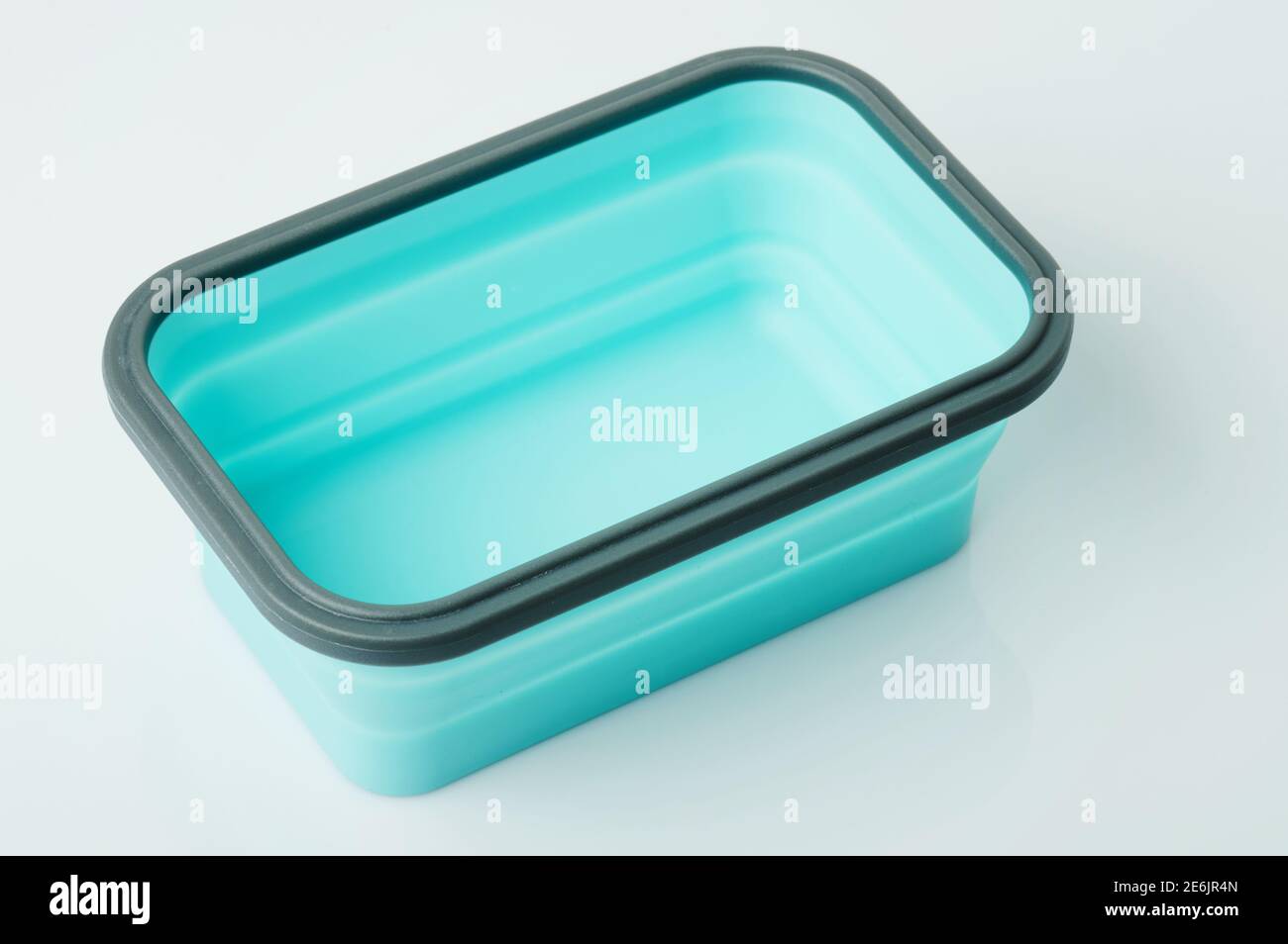 Perspective view of plastic lunch box isolated on white studio background Stock Photo
