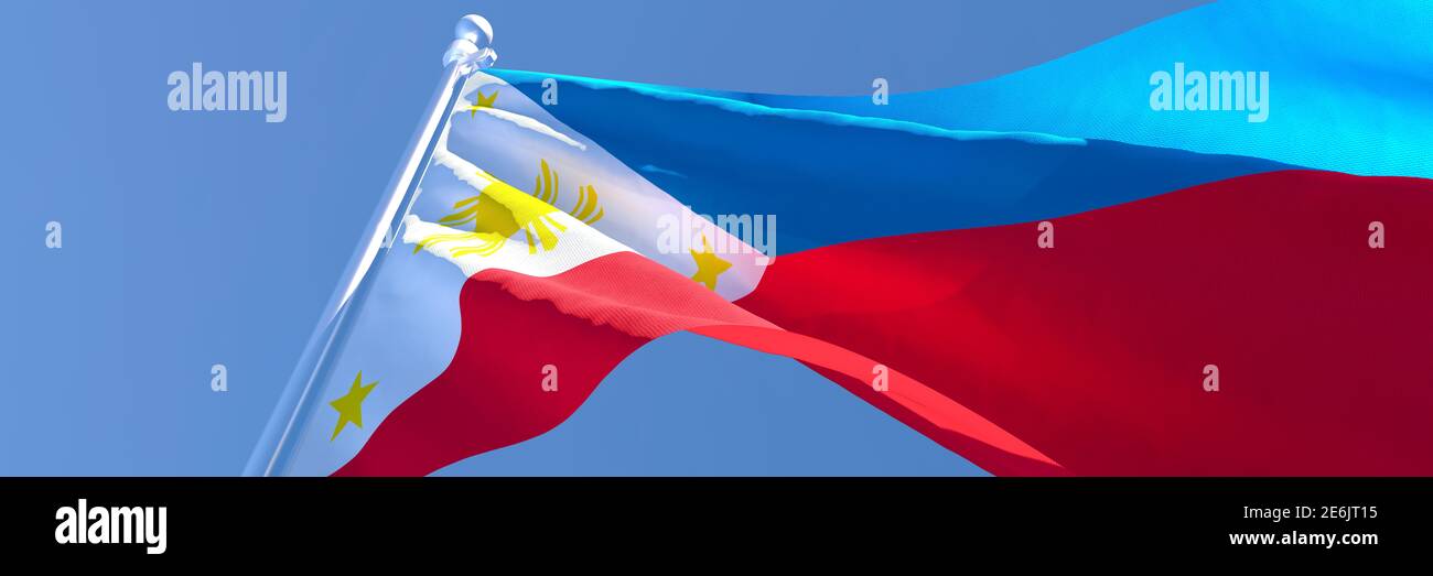 3D rendering of the national flag of Philippines waving in the wind ...