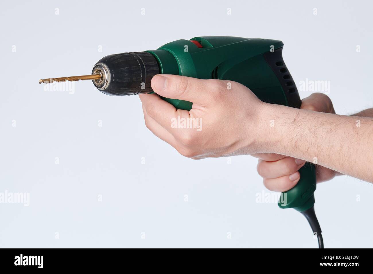 Working with drill tool theme isolated on white background Stock Photo