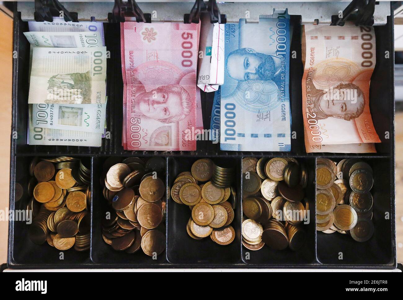Chilean Banknotes Of 1000 5000 10 000 000 Pesos And Coins Of L R 10 50 100 And 500 Pesos Are Seen In This Picture Illustration August 16 16 Reuters Rodrigo Garrido Illustration Stock Photo Alamy