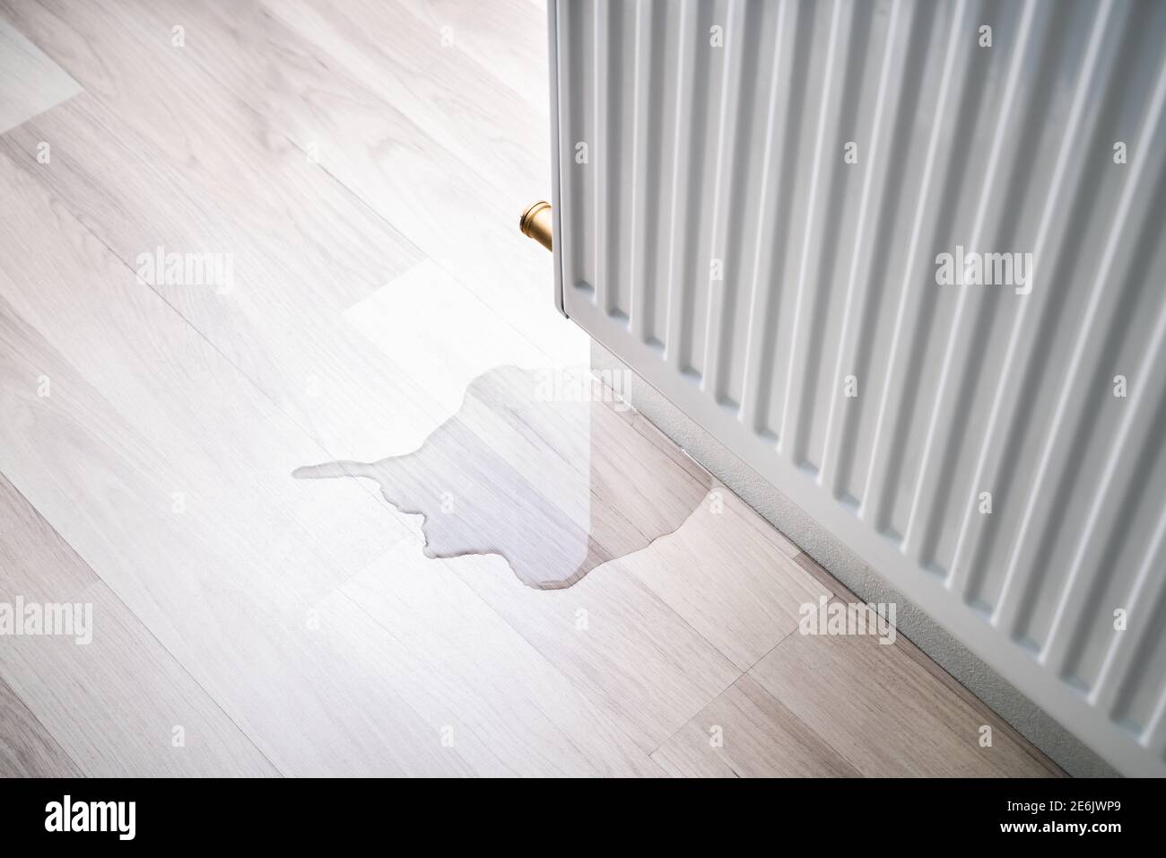 Laminate Floor Damage In Room After Heating Pipe Leakage Stock Photo