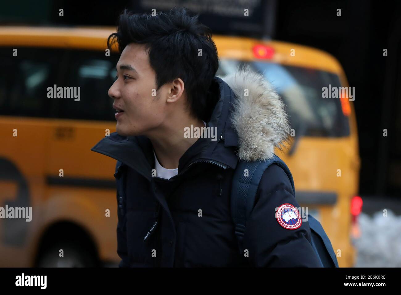 A man wears a Canada Goose jacket at Times Square in New York, U.S., March  16, 2017. REUTERS/Shannon Stapleton Stock Photo - Alamy