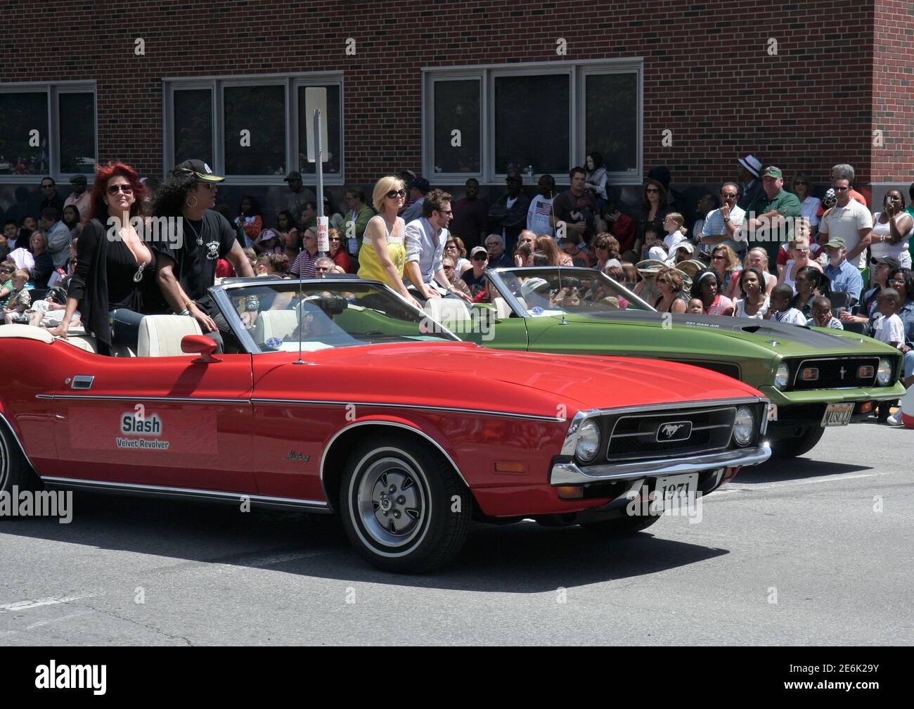 Rock Star Slash on 1971 Ford Mustang during Indy 500 Festival Parade at Downtown Indianapolis. Stock Photo