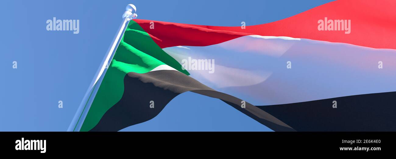 3D rendering of the national flag of Sudan waving in the wind Stock ...
