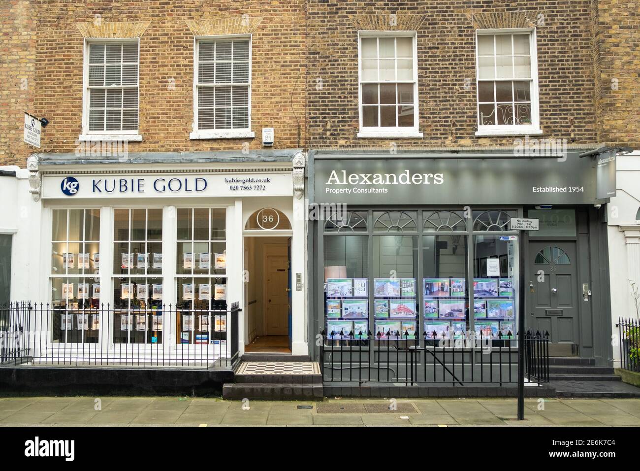 London- January 2021: Two competing independent estate agents in Marylebone Stock Photo
