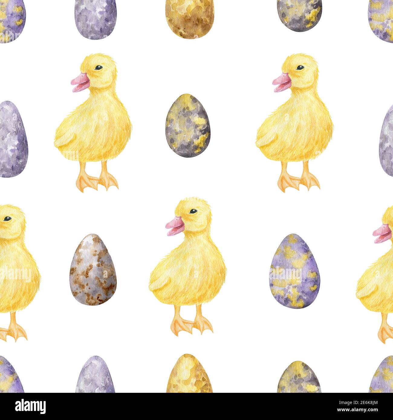 Hand painted duckling and eggs endless background. Stock Photo