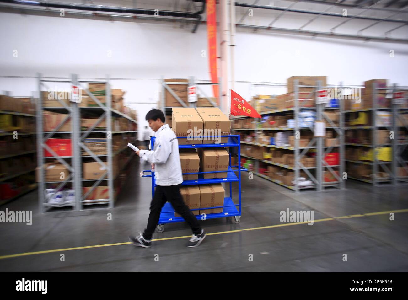 An employee works at a Tmall logistic 