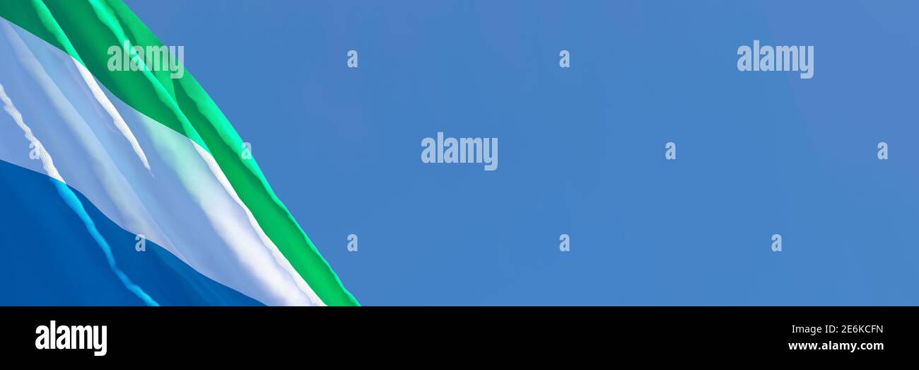 3D rendering of the national flag of Sierra Leone waving in the wind ...