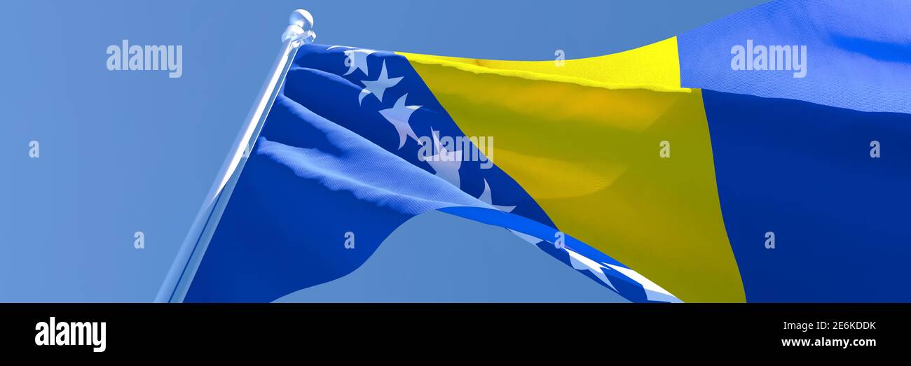3D rendering of the national flag of Bosnia and Herzegovina waving in ...