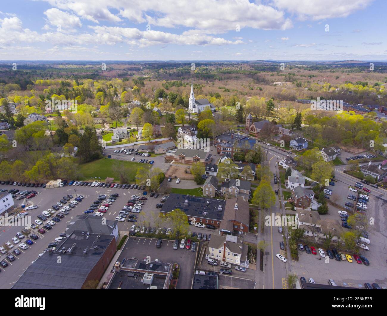 Aerial view of Historic center of Andover on Main Street in Andover