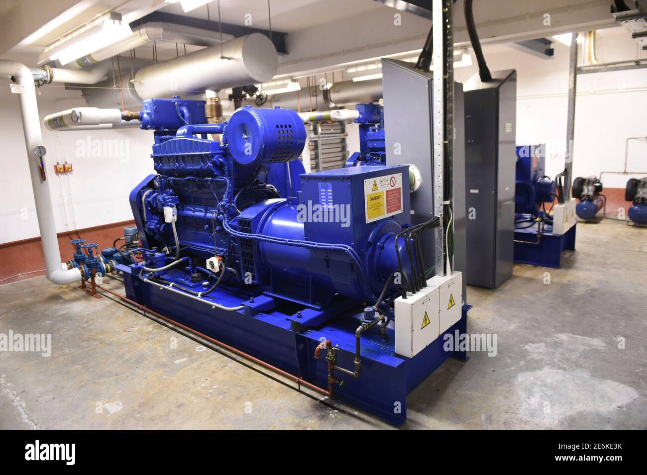 The generator room is seen in a former Regional Government HQ Nuclear bunker built by the British government during the Cold War which  has come up for sale in Ballymena, Northern Ireland on February 4, 2016. It is owned by the Office of Northern Ireland's First Minister and Deputy First Minister and capable of accommodating 236 personnel for extended periods. A large range of the original fixtures and fittings are to be included in the sale. It is believed to be one of the most technically advanced bunkers built in the UK with an array of advanced life support systems. In the event of a nucle Stock Photo