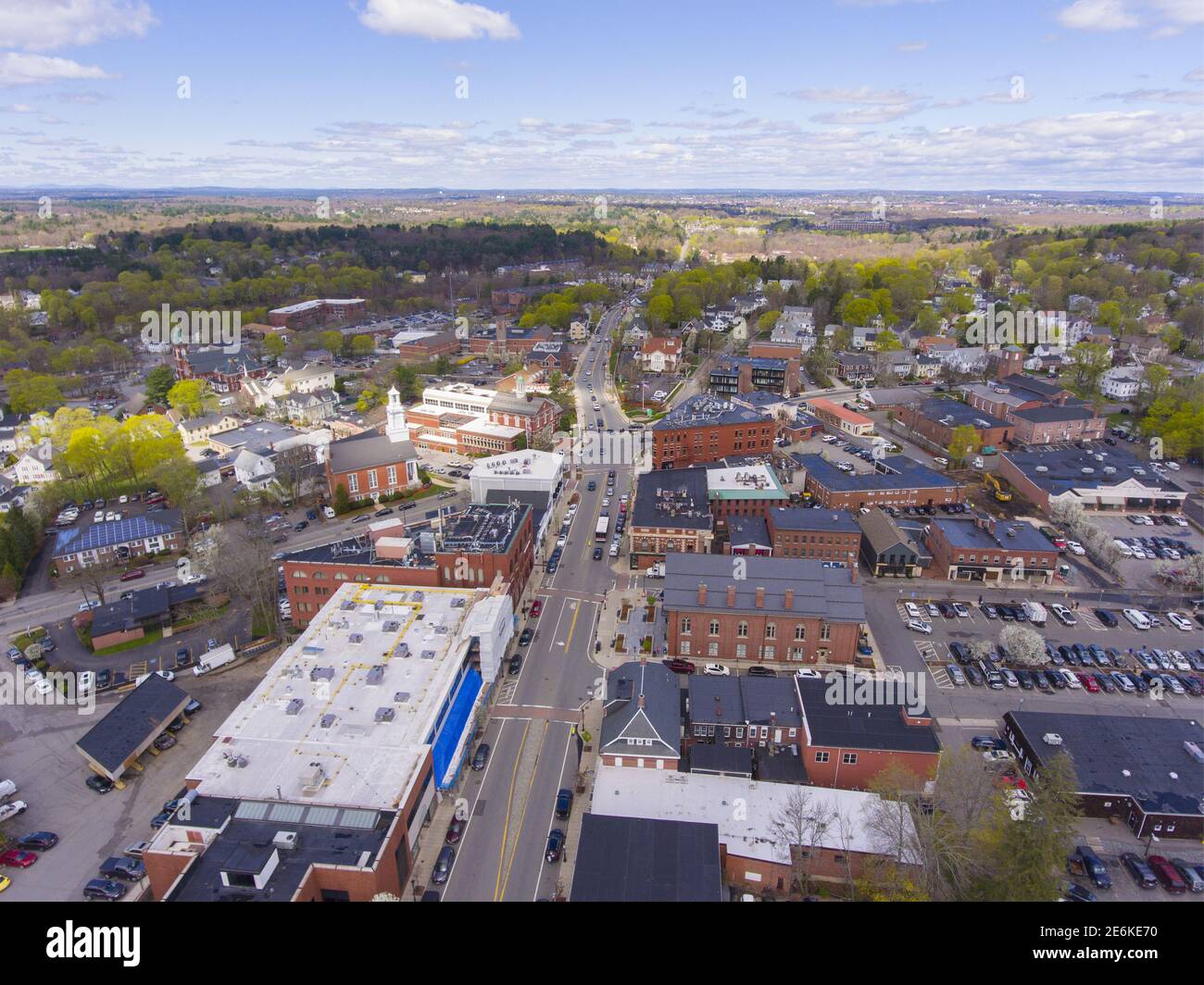 Aerial view of Historic center of Andover on Main Street in Andover