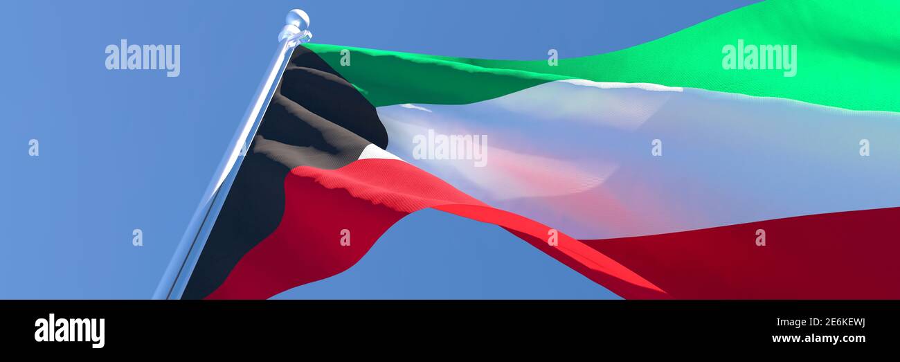 3D rendering of the national flag of Kuwait waving in the wind Stock ...
