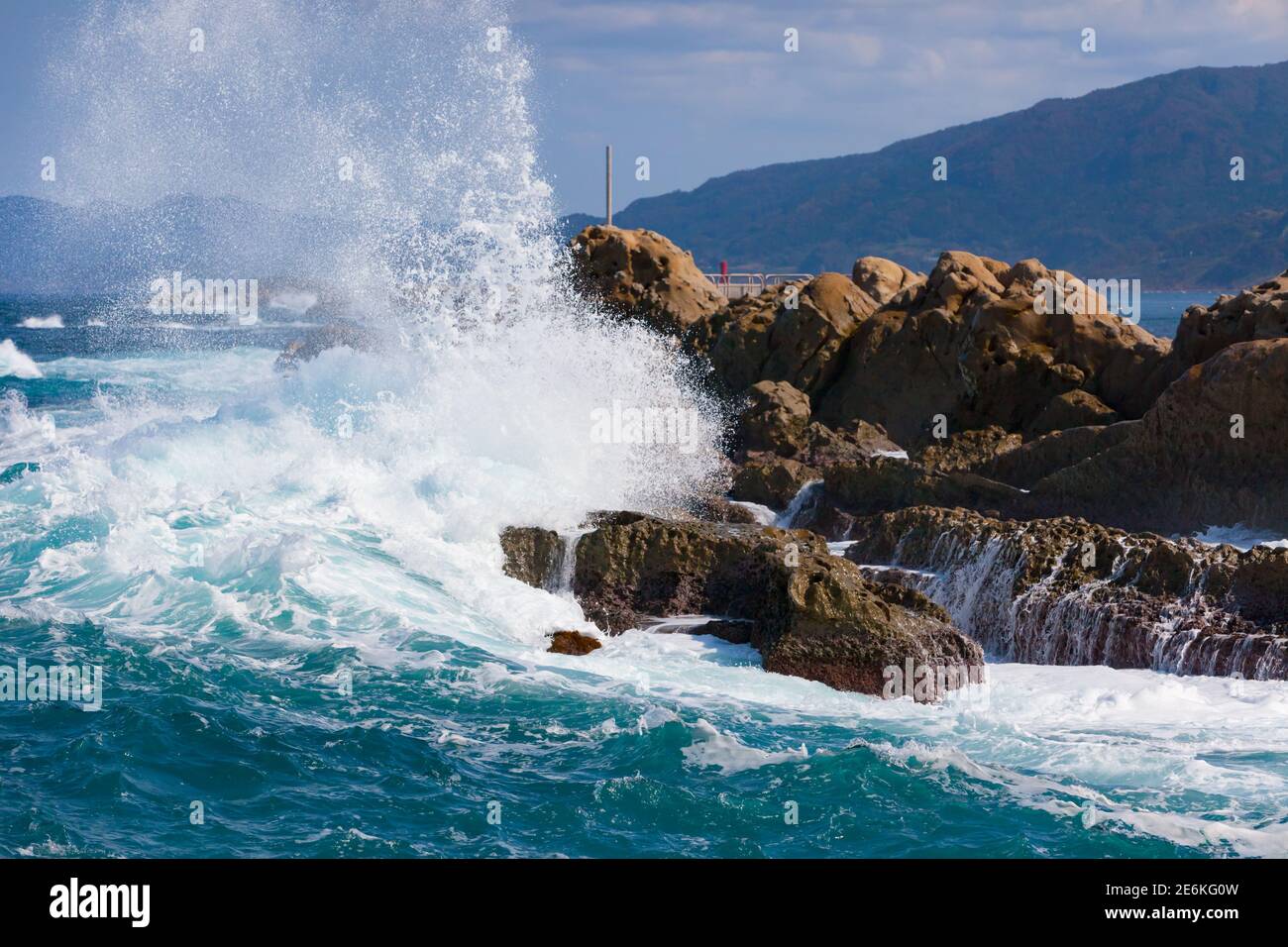 Crashing waves on the Japan Sea side. Stock Photo