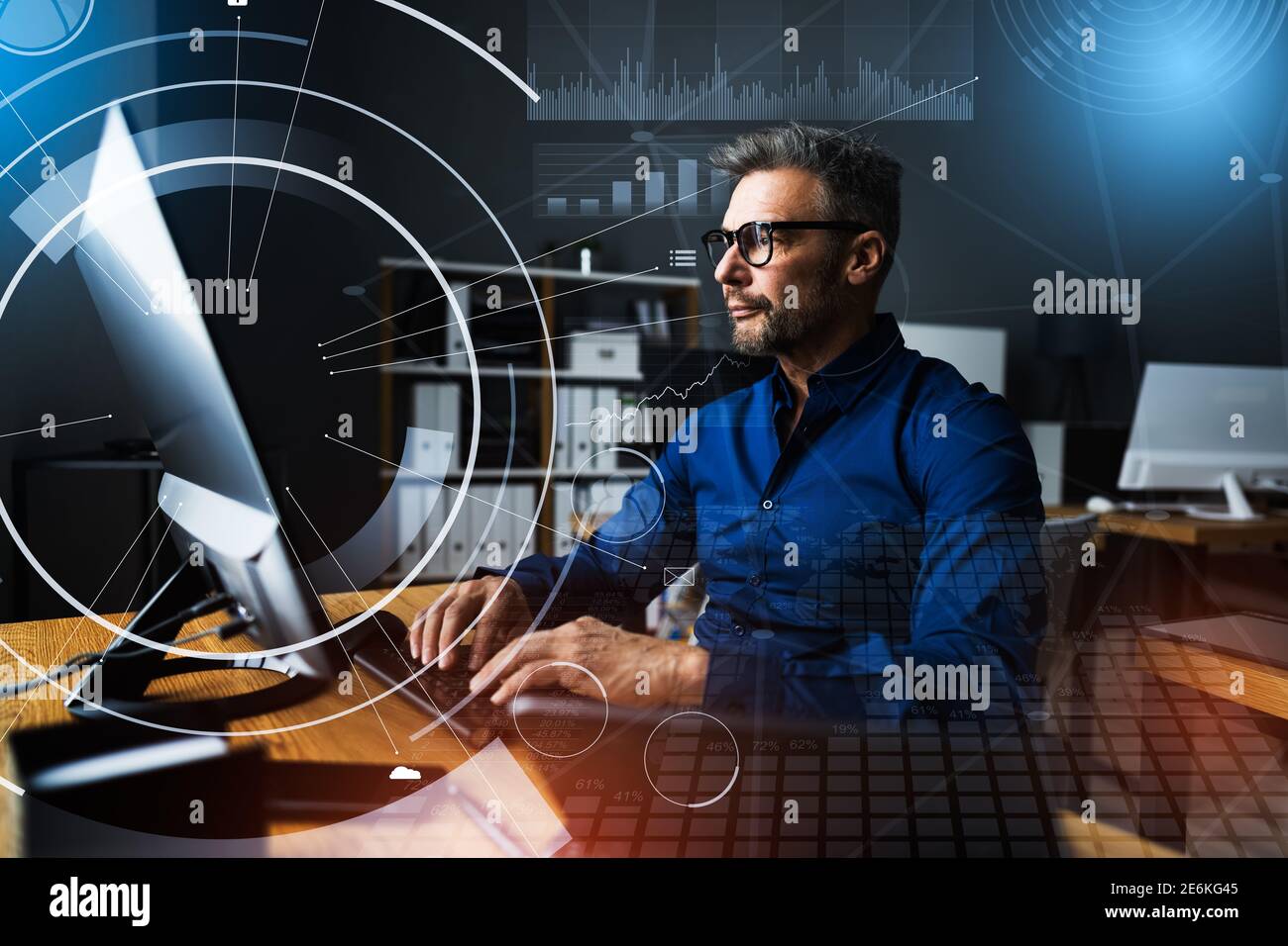 Financial And Marketing Data Analyst Man Using Computer Stock Photo