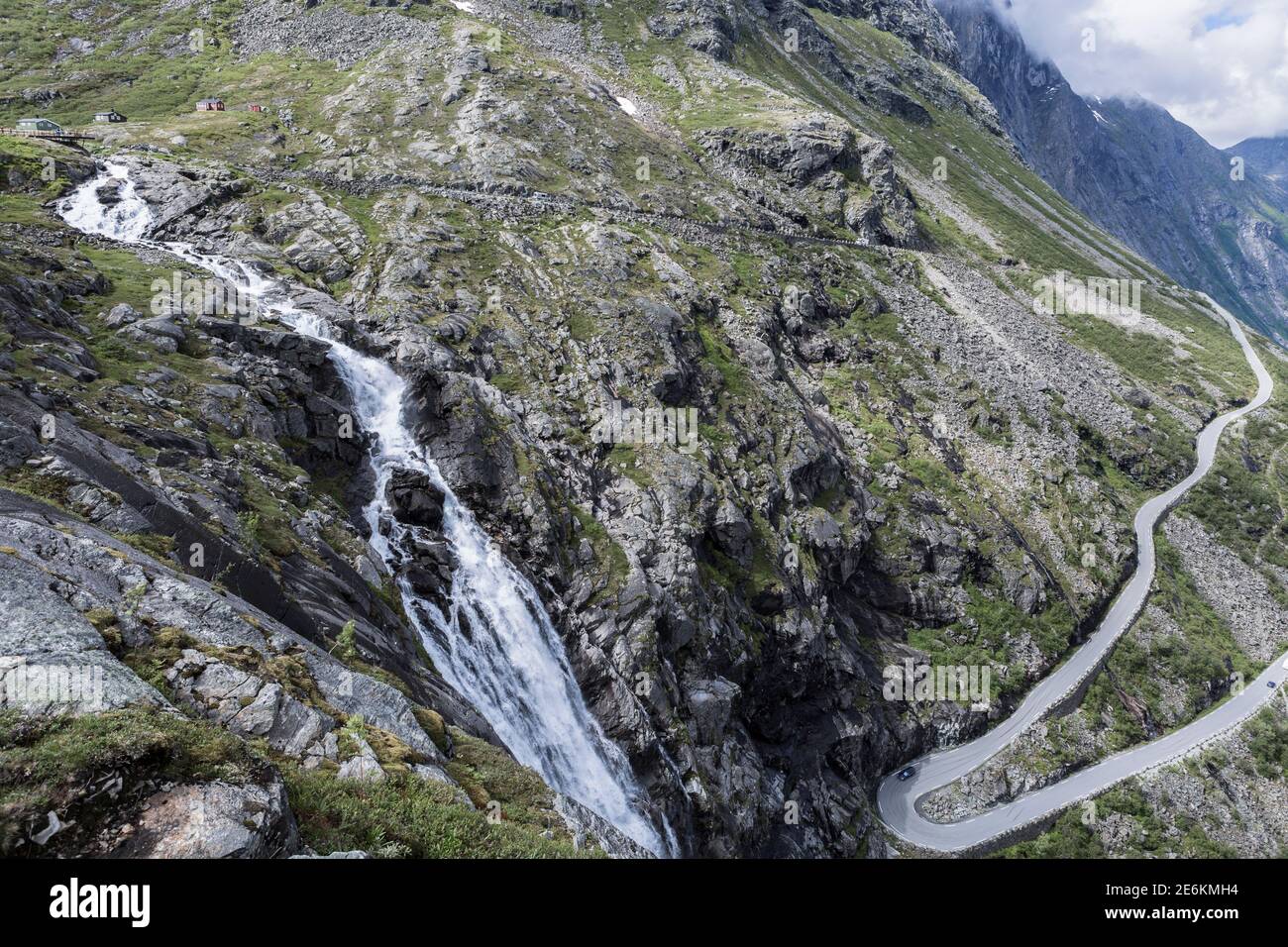 Stigfossen waterfall at Trollstigen mountain pass in Norway Stock Photo