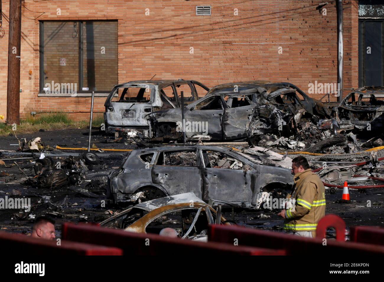 Firefighters work at the site where a Learjet 35 crashed in Carlstadt, New  Jersey, U.S., May 15, 2017. REUTERS/Mike Segar Stock Photo - Alamy