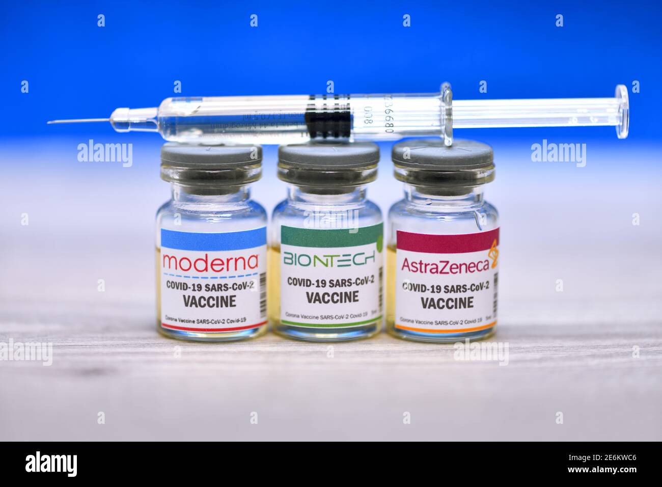 Vaccine Vials And Syringe, Covid Vaccination Stock Photo