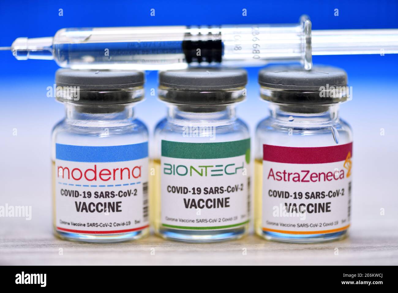 Vaccine Vials And Syringe, Covid Vaccination Stock Photo