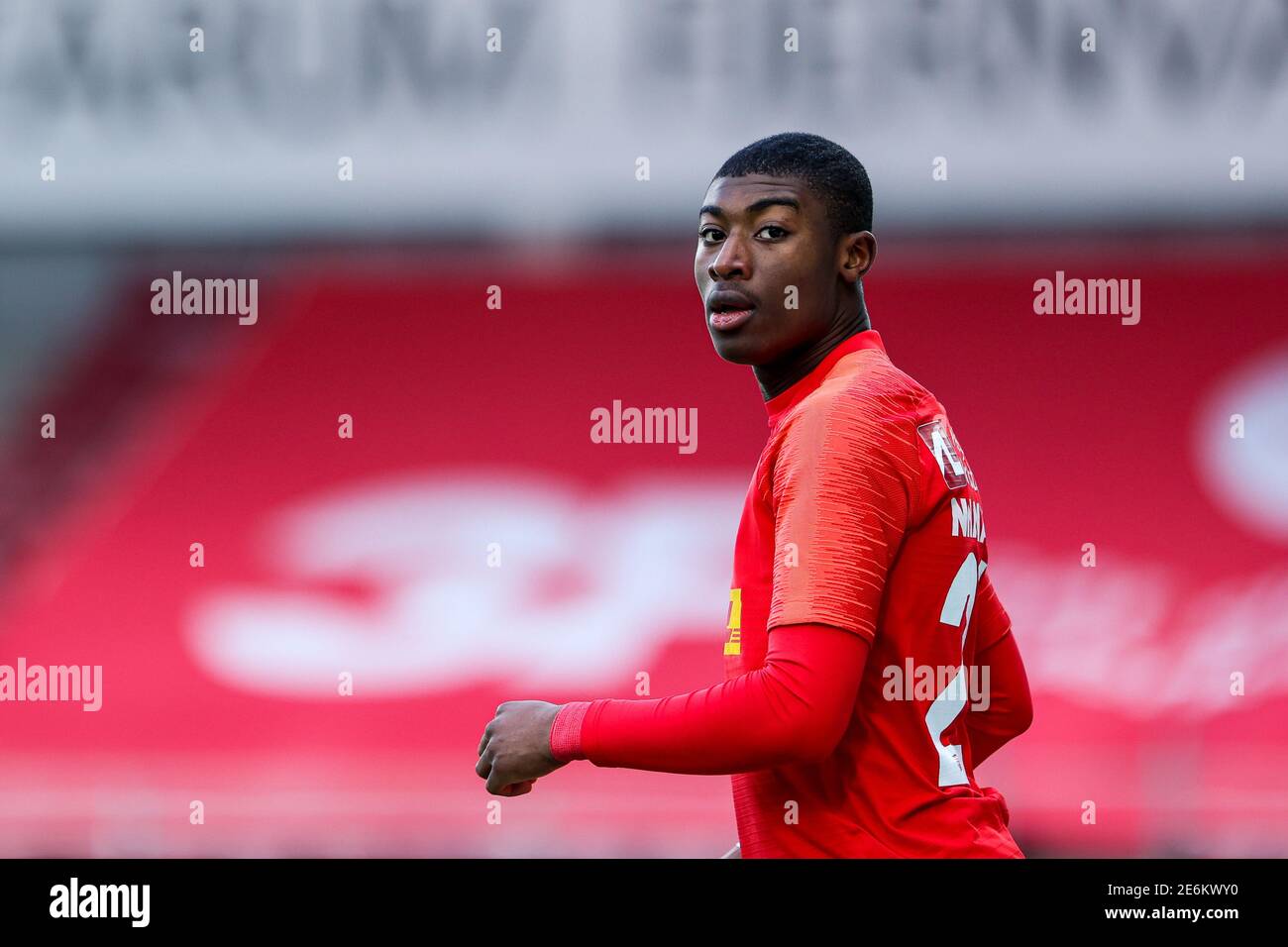 Farum, Denmark. 28th, January 2021. Emeka Nnamani (21) of FC Nordsjaelland seen during the test match between FC Nordsjaelland and Fremad Amager in Right to Dream Park in Farum. (Photo credit: Gonzales Farum, Denmark. 28th, January 2021. Emeka Nnamani (21) of FC Nordsjaelland seen during the test match between FC Nordsjaelland and Fremad Amager in Right to Dream Park in Farum. (Photo credit: Gonzales