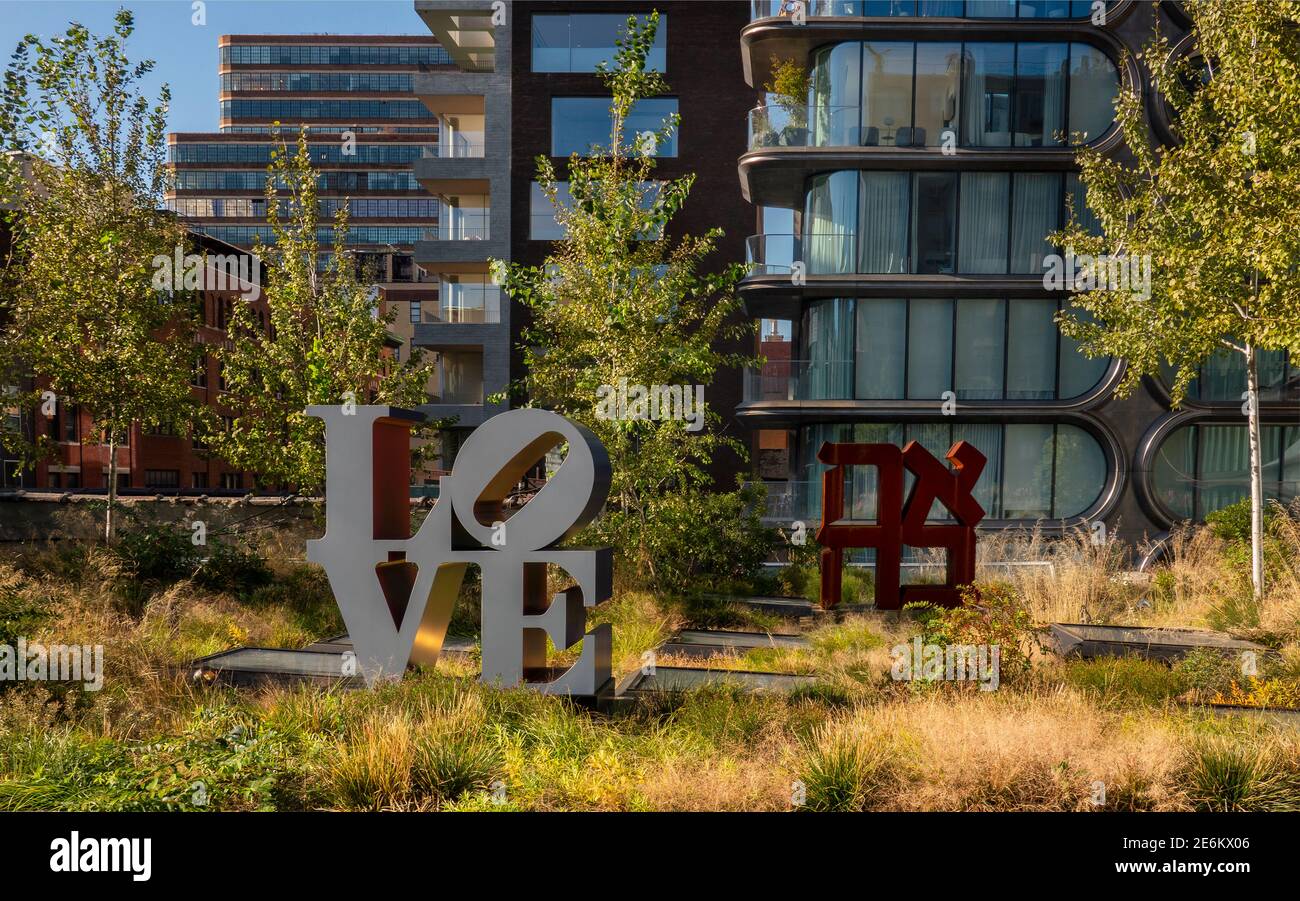LOVE sculpture on the High Line in Chelsea Manhattan NYC Stock Photo