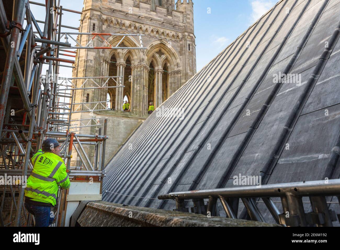 Workmen put the finishing touches to a new lead roof over the Quire at Chichester Cathedral. Picture date Thursday 29th November, 2018. Picture by Chr Stock Photo