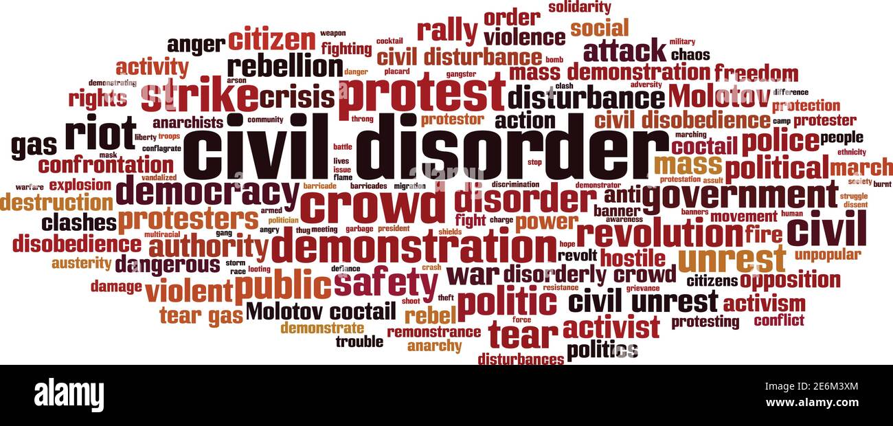 Civil disorder word cloud concept. Collage made of words about civil disorder. Vector illustration Stock Vector