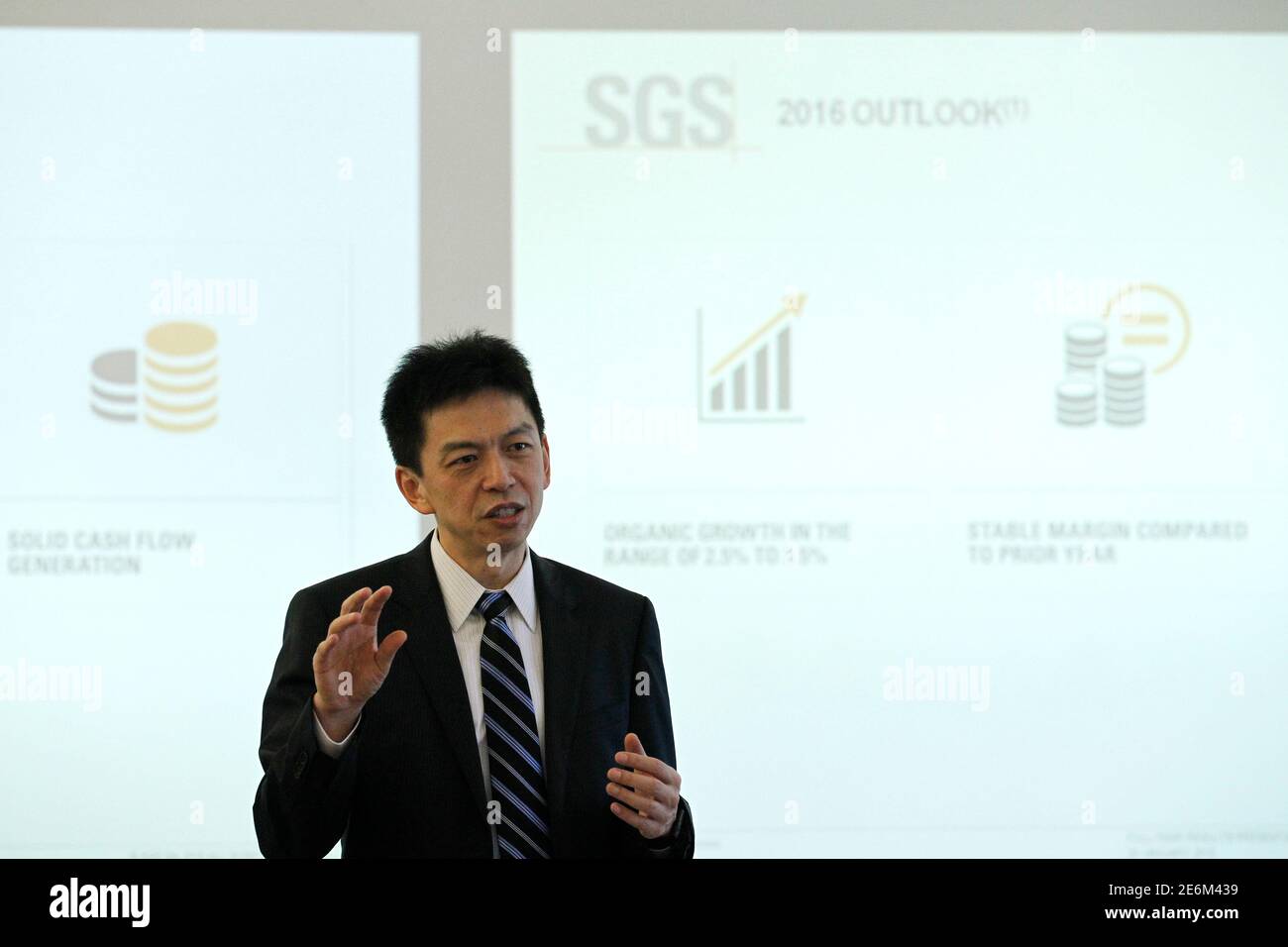 Testing And Inspection Company Societe Generale De Surveillance Sgs Ceo Frankie Ng Speaks During A News Conference In Geneva Switzerland January 20 2016 Reuters Pierre Albouy Stock Photo Alamy