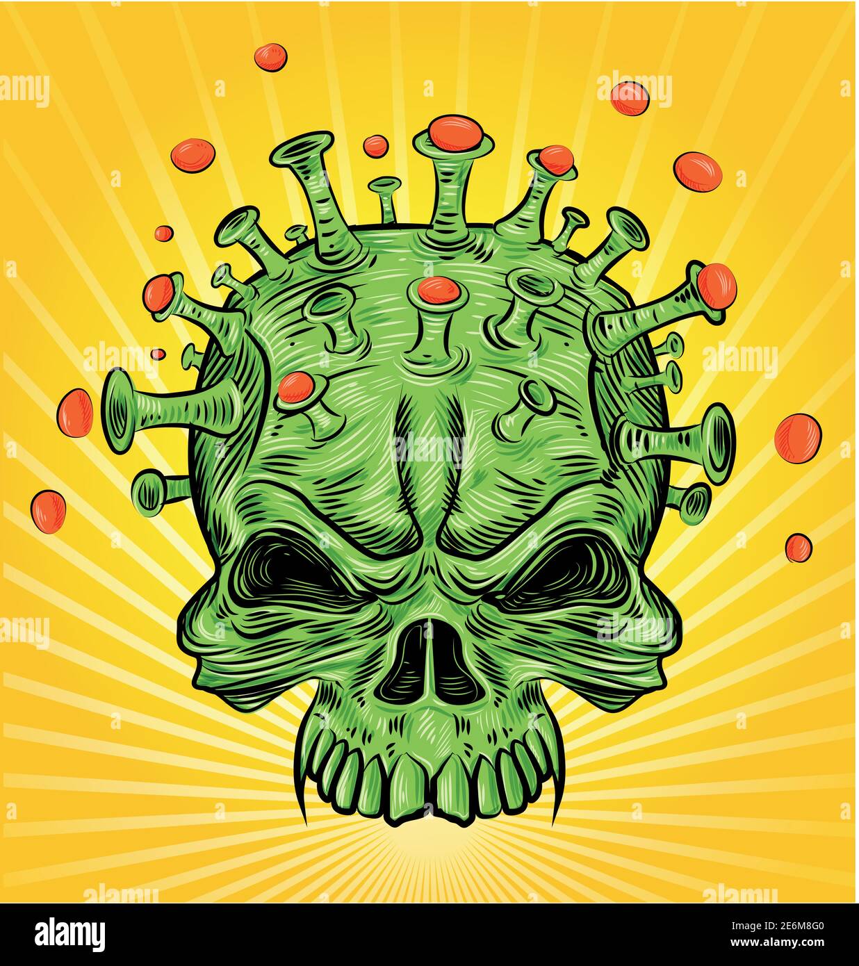 Skull face mutant with coronavirus covid-19. Vector illustration Stock Vector