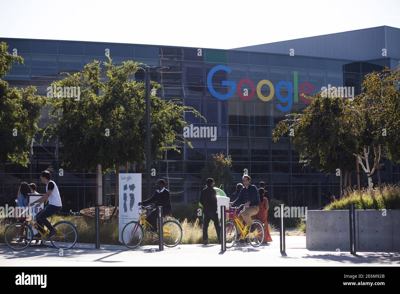 The new Google logo is seen at the Google headquarters in Mountain View, California November 13, 2015. REUTERS/Stephen Lam Stock Photo