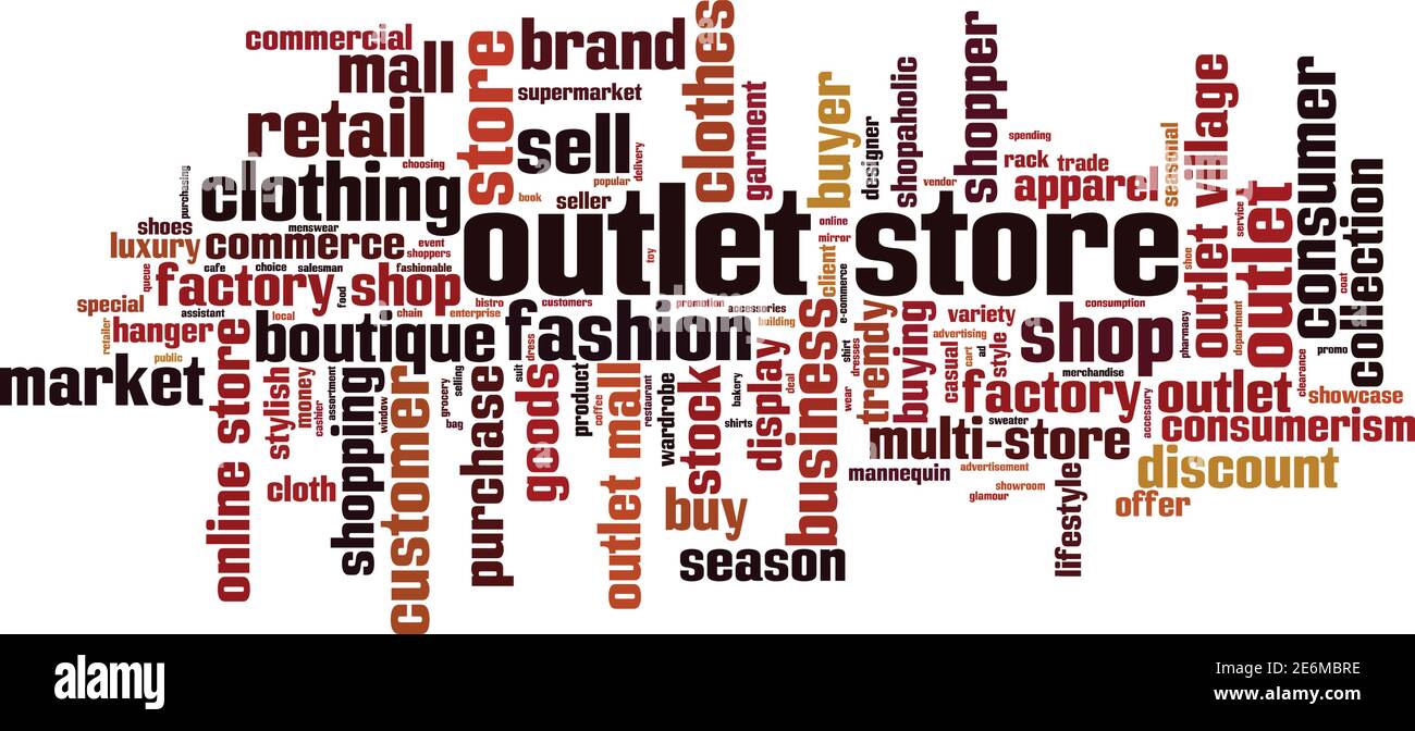 Outlet store word cloud concept. Collage made of words about outlet