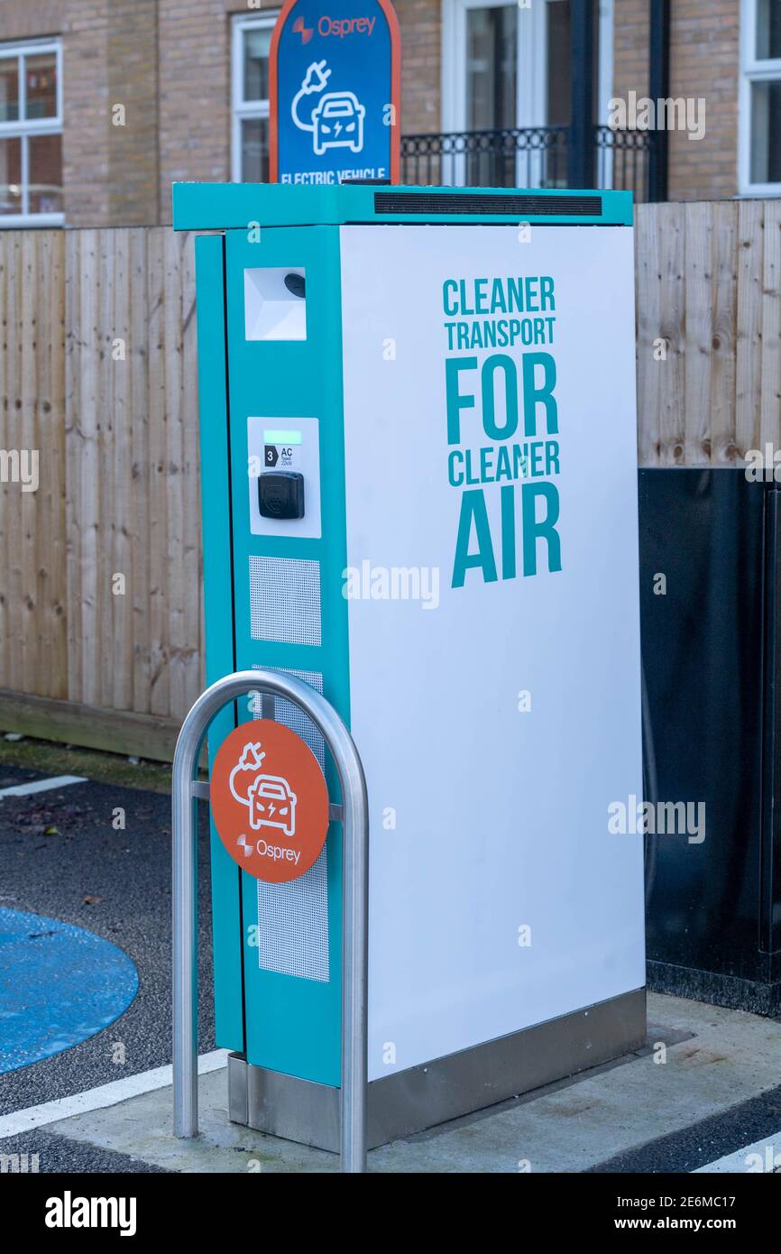 Brentwood Essex 29th January 2021:  Brentwood Borough Council has joined forces with Osprey Charging Network to launch a series of Electric Vehicle chargers at the Town Hall in Ingrave Road. The new 50kW rapid chargepoint is open to the public 24/7 every day of the year. Credit: Ian Davidson/Alamy Live News Stock Photo