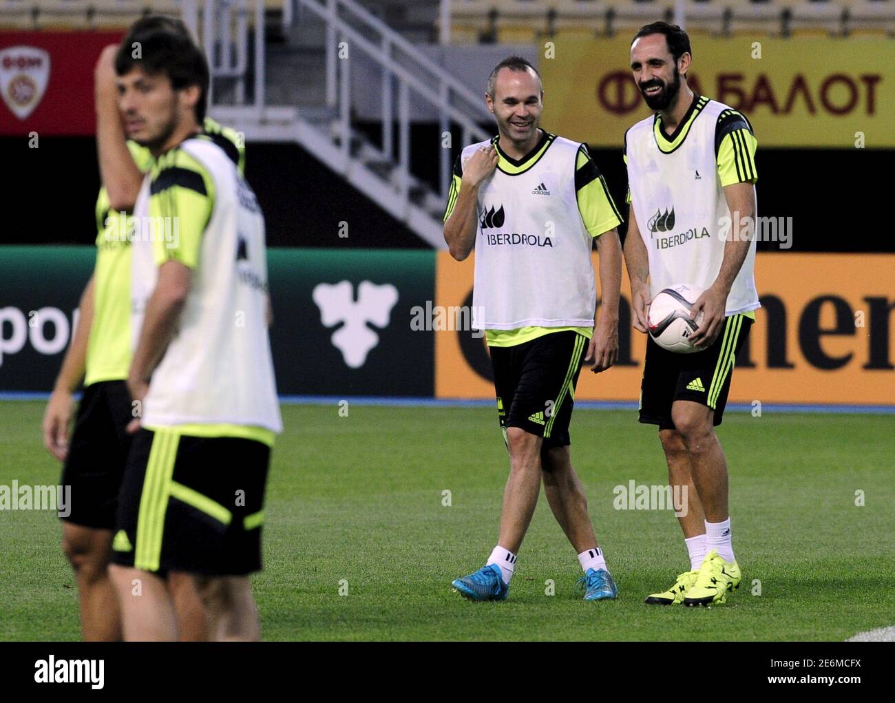 Spain Soccer Team Player Andres Iniesta R And Juan Francisco Attend During A Training Session At City Stadium In Skopje Macedonia September 7 15 Spain Will Play Their Euro16 Qualification Match Against Spain Soccer Team Player Andres Iniesta R And Juan Francisco Attend During A Training Session At City Stadium In Skopje Macedonia September 7 15 Spain Will Play Their Euro16 Qualification Match Against