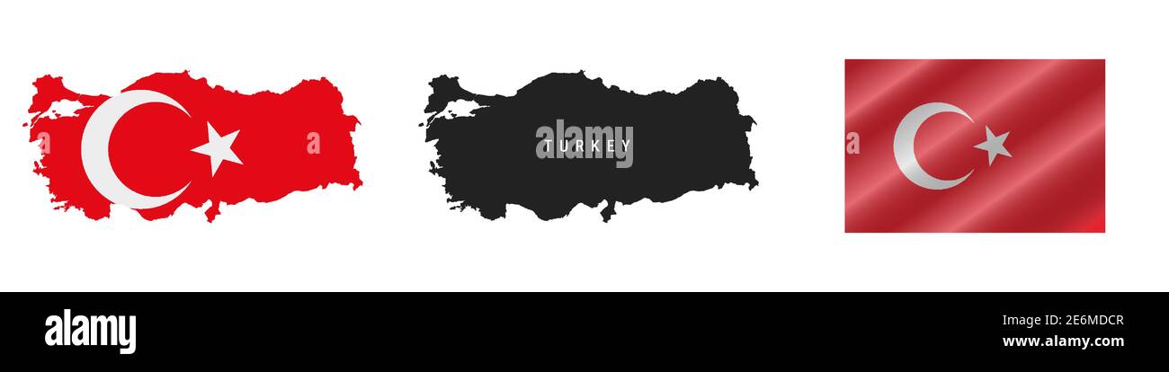 Turkey. Map with masked flag. Detailed silhouette. Waving flag. Vector illustration isolated on white. Stock Vector