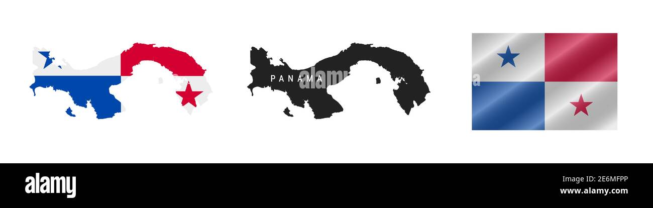 Panama. Map with masked flag. Detailed silhouette. Waving flag. Vector illustration isolated on white. Stock Vector