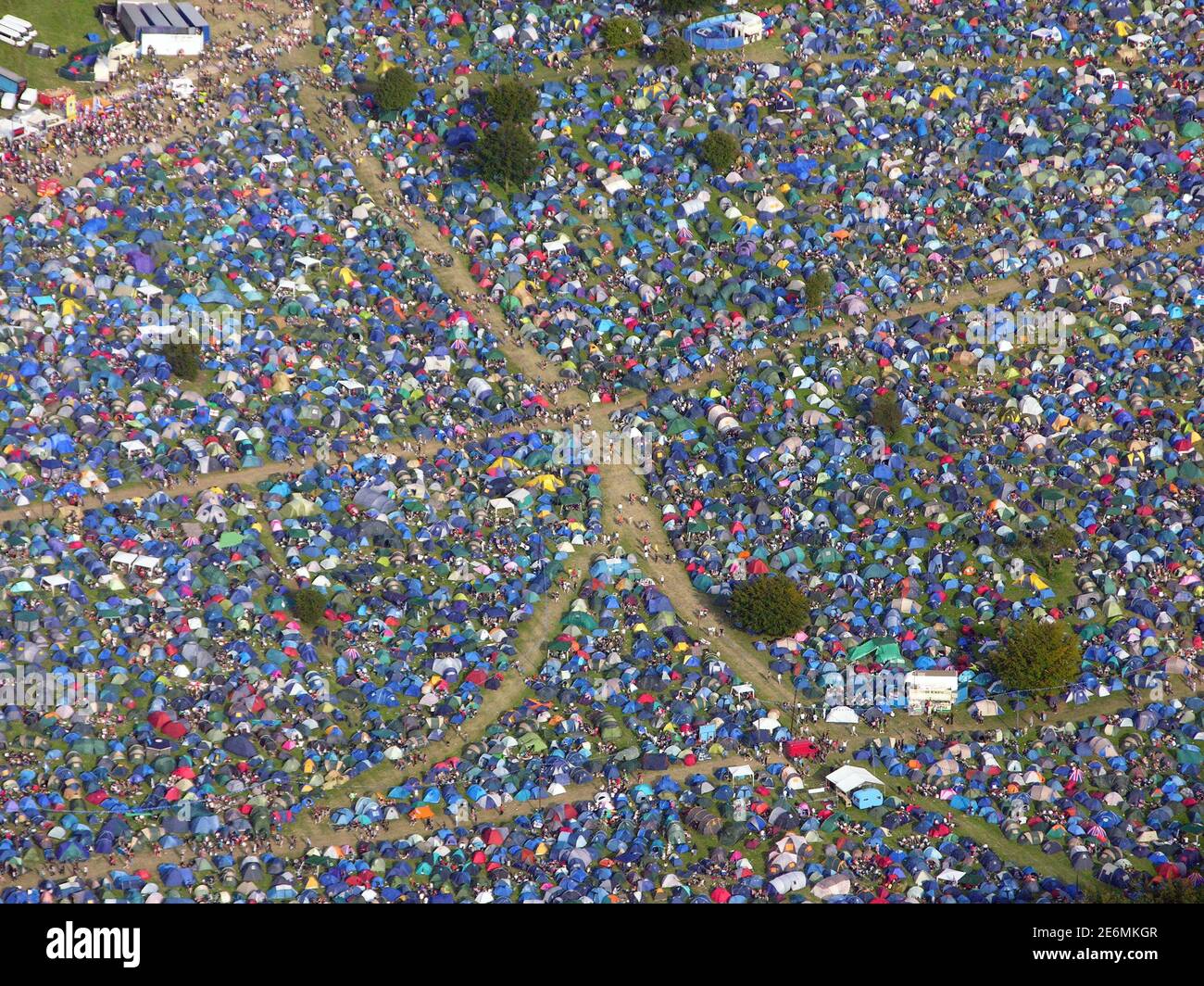 aerial view of music fans camping at Leeds Festival Stock Photo