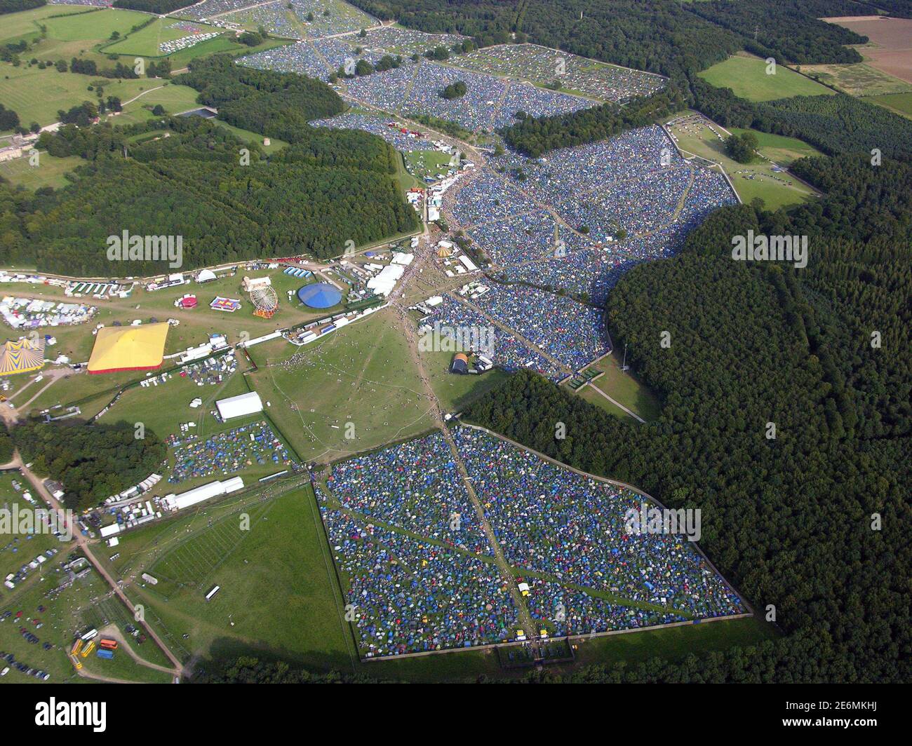 aerial view of music fans camping at Leeds Festival Stock Photo