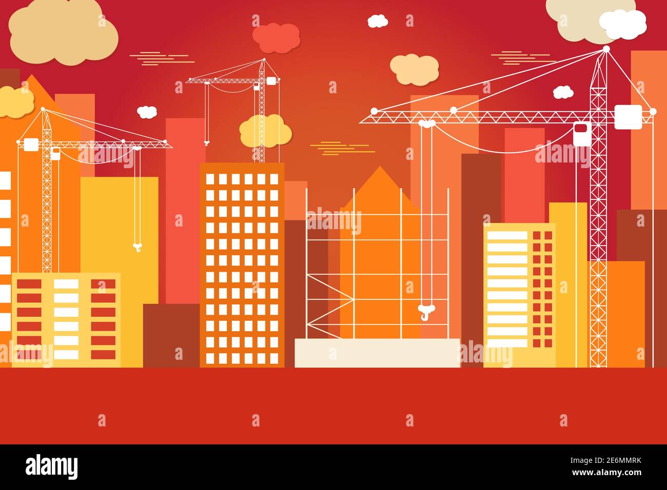 Construction site with buildings and cranes vector illustration background Stock Vector