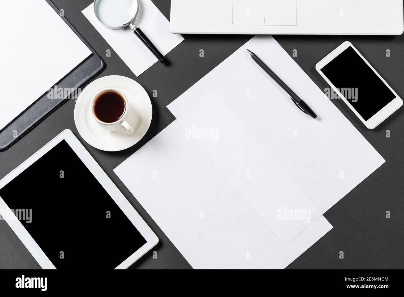 Top view of workplace with digital devices Stock Photo - Alamy