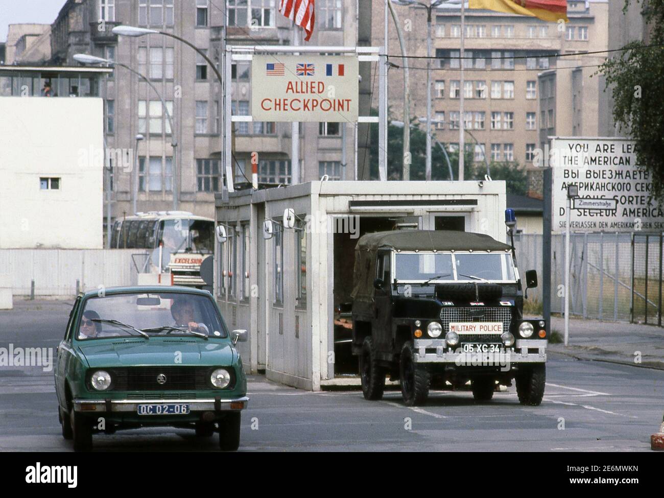 American Check point in the Berlin Wall between East and West Berlin in 1983 Stock Photo