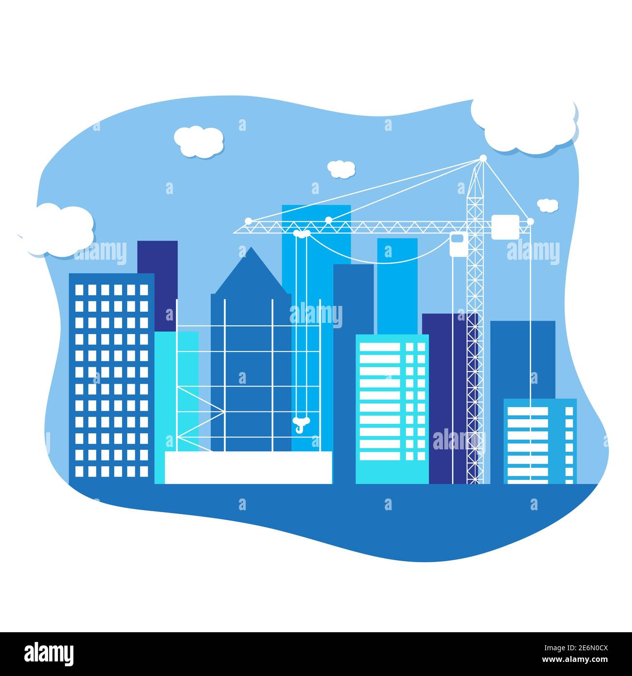 Construction site with buildings and cranes vector illustration background Stock Vector