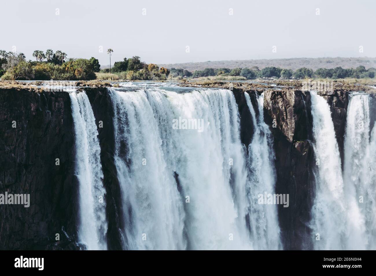 Victoria Falls Main Waterfall on the Zambezi River in Zimbabwe, Africa als called Mosi Oa Tunya Stock Photo