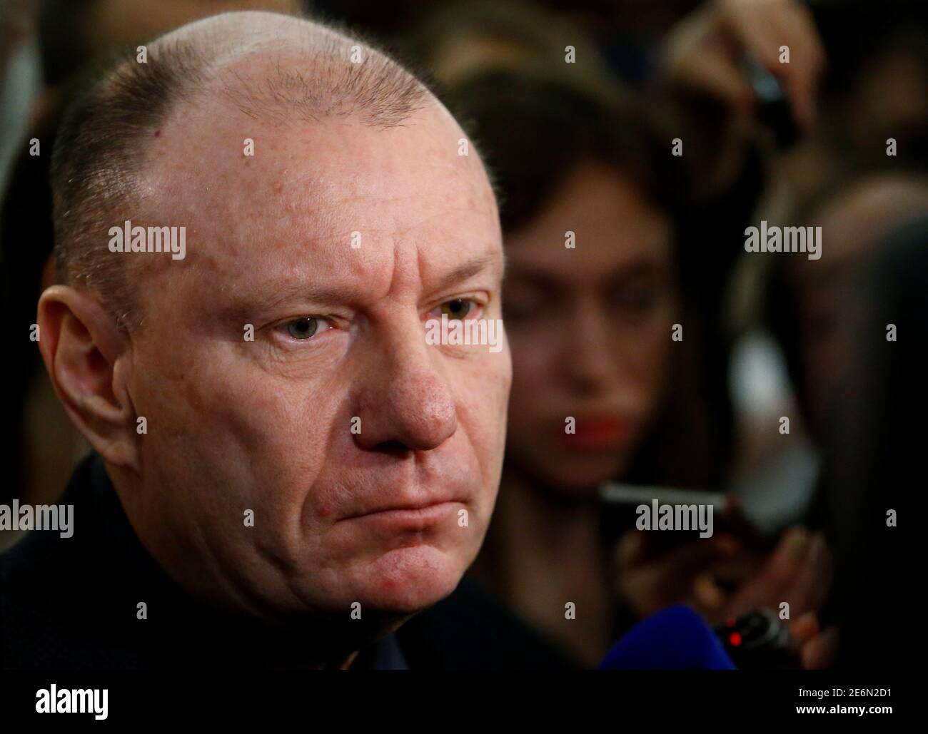 Vladimir Potanin, Chief Executive of Russia's Norilsk Nickel, speaks to journalists on the sidelines of the Week of Russian Business, organized by the Russian Union of Industrialists and Entrepreneurs (RSPP), in Moscow, Russia March 16, 2017. REUTERS/Sergei Karpukhin Stock Photo