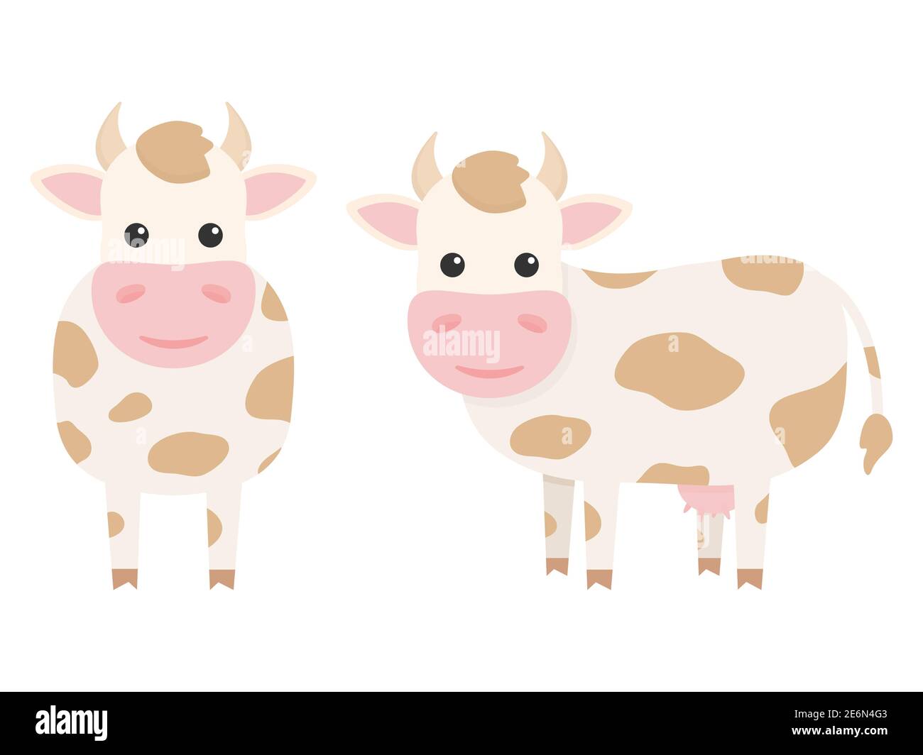 Cute cows charcaters set. Farm cartoon animals. Vector illustration isolated on white Stock Vector