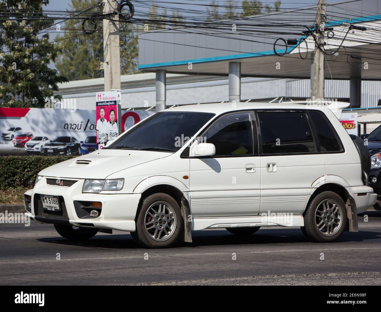 Chiangmai, Thailand - December 17 2020: Private Mitsubishi Space Runner Van Car. On road no.1001, 8 km from Chiangmai city. Stock Photo