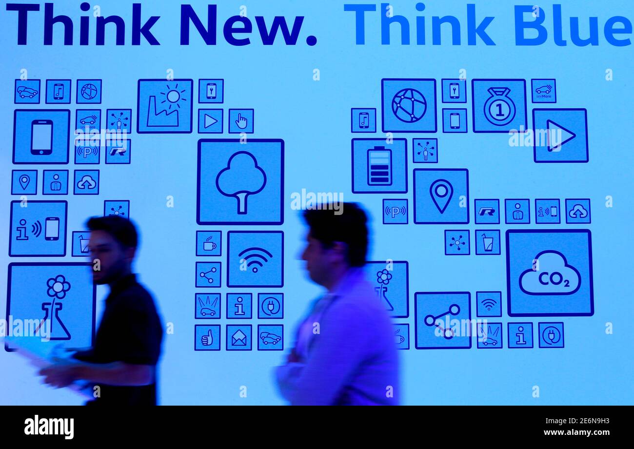 Visitors Pass By Pictograms Seen At The Volkswagen Booth During The Frankfurt Motor Show Iaa In Frankfurt September 21 15 Shares In Volkswagen Plunged The Most In Almost Six Years In Early