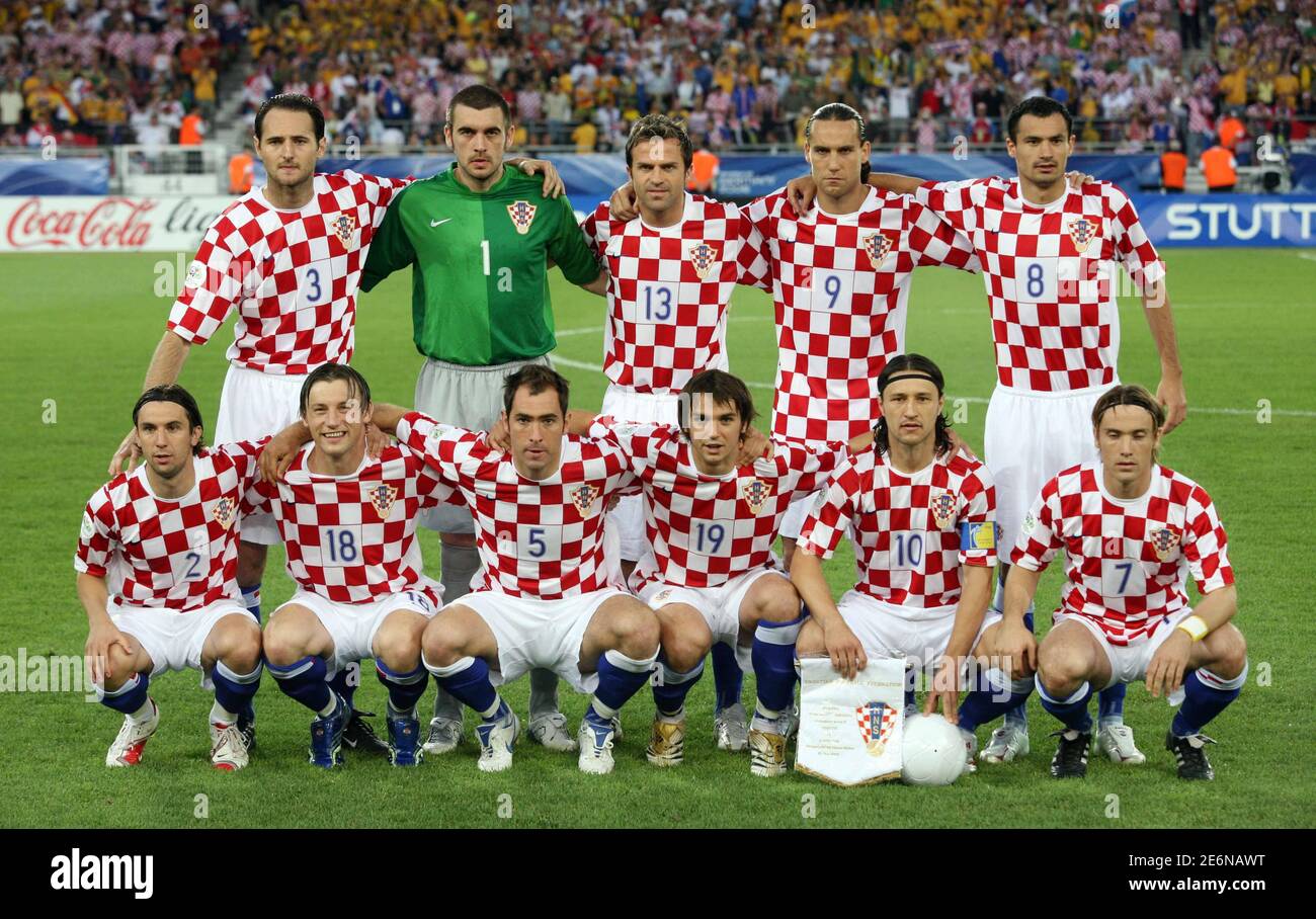 Croatia's national soccer team players pose for a team photo before their  Group F World Cup 2006 soccer match against Australia in Stuttgart June 22,  2006. Back row from left: Josip Simunic,